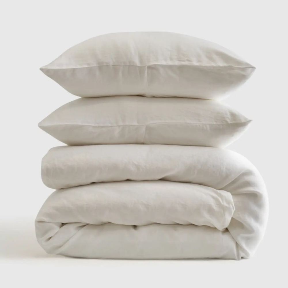 Quince European Linen Duvet Cover Set - WHITE